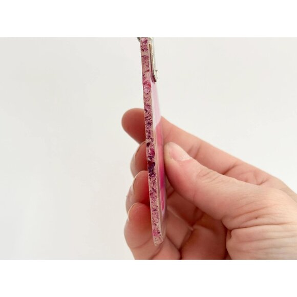 Pink Slice Agate Crystal Geode Freeform Shaped Large Silver T Vintage Pendant - Picture 4 of 13